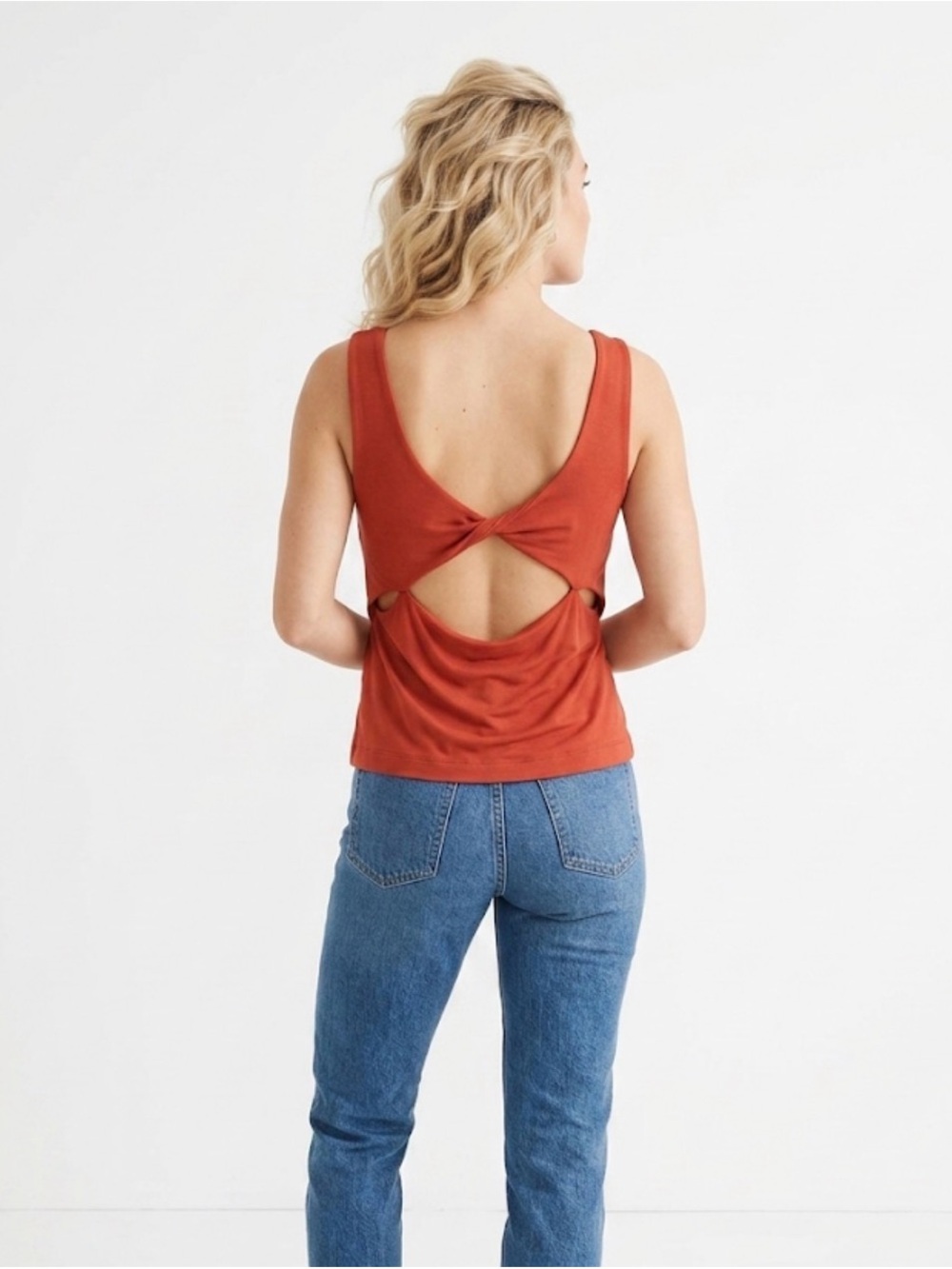 Banana Republic, Sleeveless Twist-Back Tank Top in Rust, boho, double lined